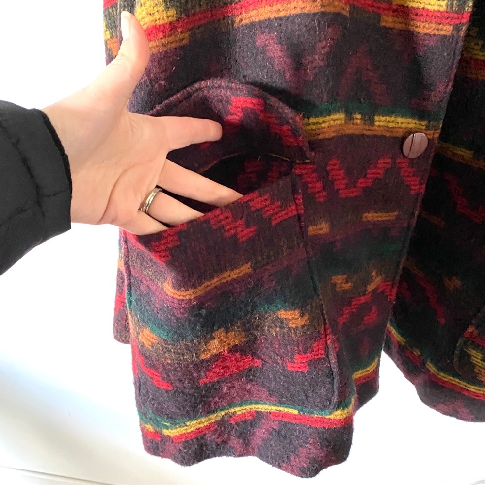 Vintage Aztec Print Coat Quilted Lined Jacket Mens - Picture 6 of 7